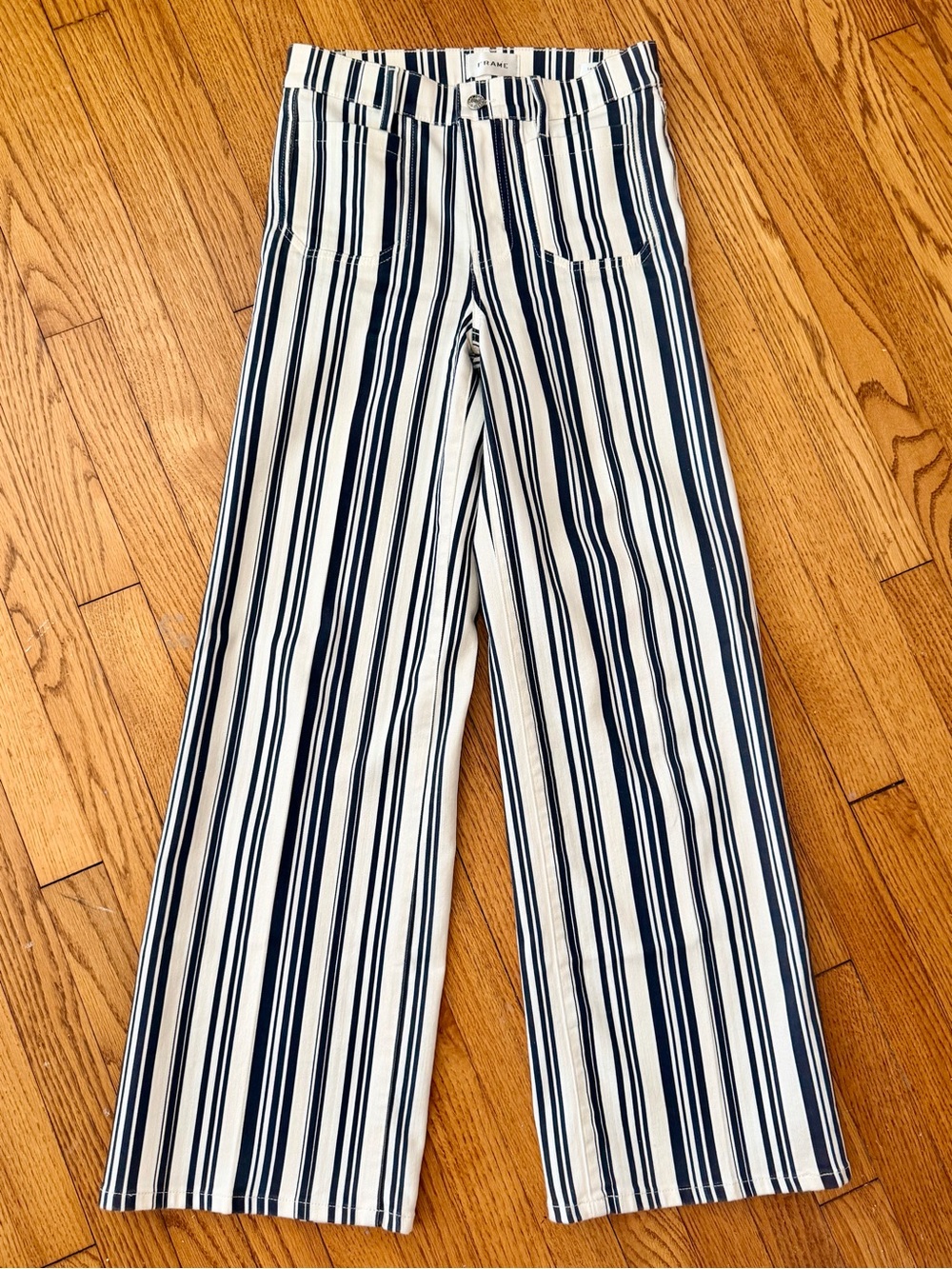 NWOT FRAME Le Slim Palazzo Navy Stripe High Rise Wide Leg Jeans | Size 27 - Picture 6 of 12
